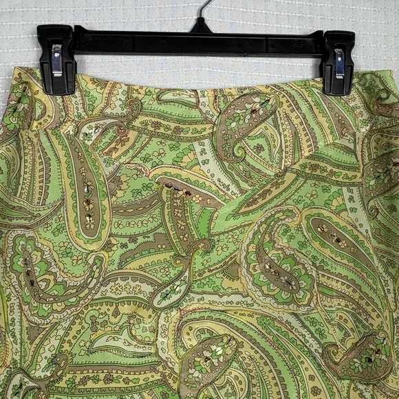 Y2K Worthington Green Paisley Silk Skirt Size 4 Fairycore Fairy‎ Etheral Earthy - Picture 4 of 11